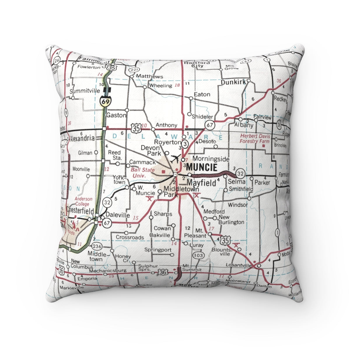 Ball State University vintage map pillow