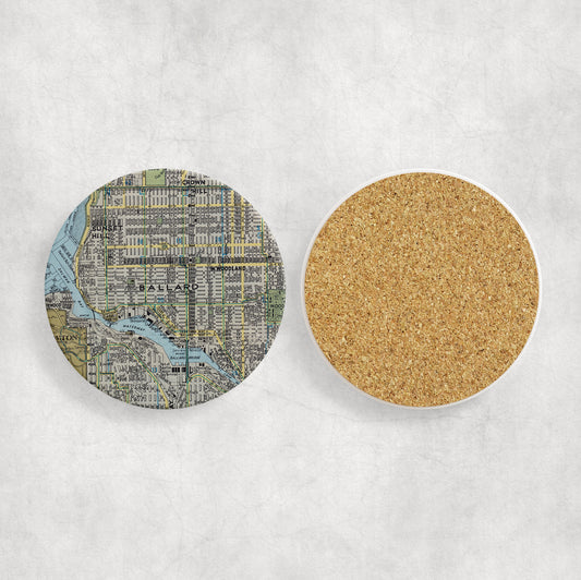 Ballard Seattle Map Coasters | Set of 4 Vintage Ballard Seattle Drink Coasters | Travel-Inspired Home Decor