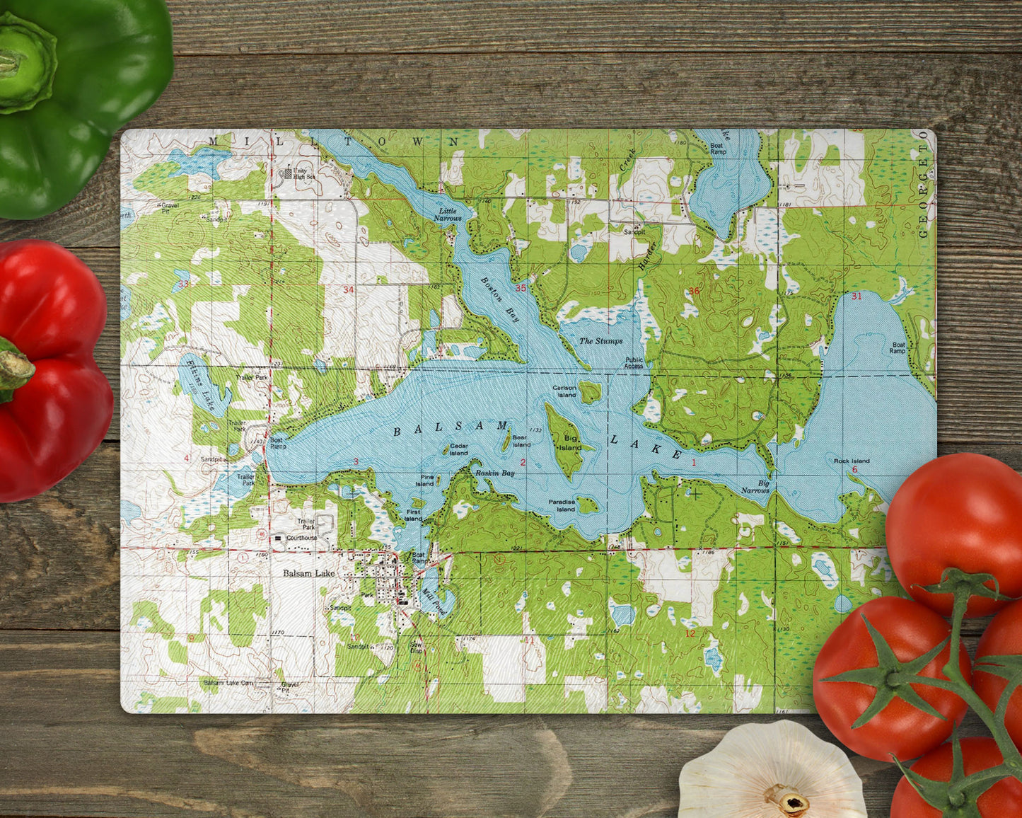 Balsam Lake Wisconsin Map Cutting Board | Wisconsin Lake Gift | Cabin Kitchen Décor