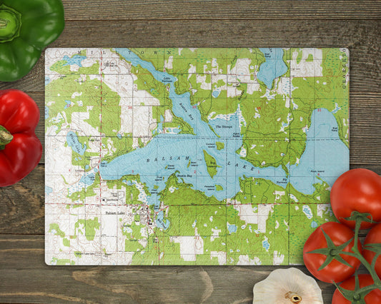 Balsam Lake Wisconsin Map Cutting Board | Wisconsin Lake Gift | Cabin Kitchen Décor