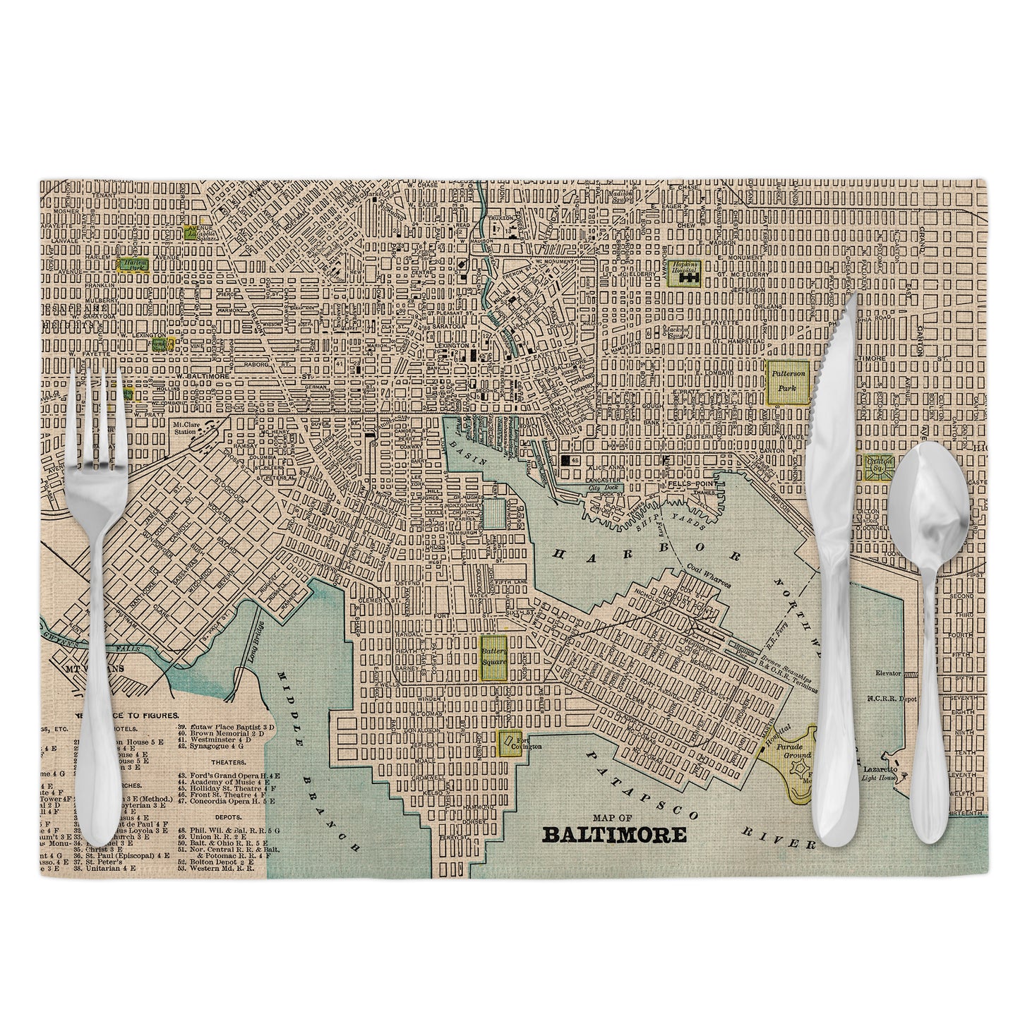 Baltimore Maryland Vintage Map Placemats Set of 4
