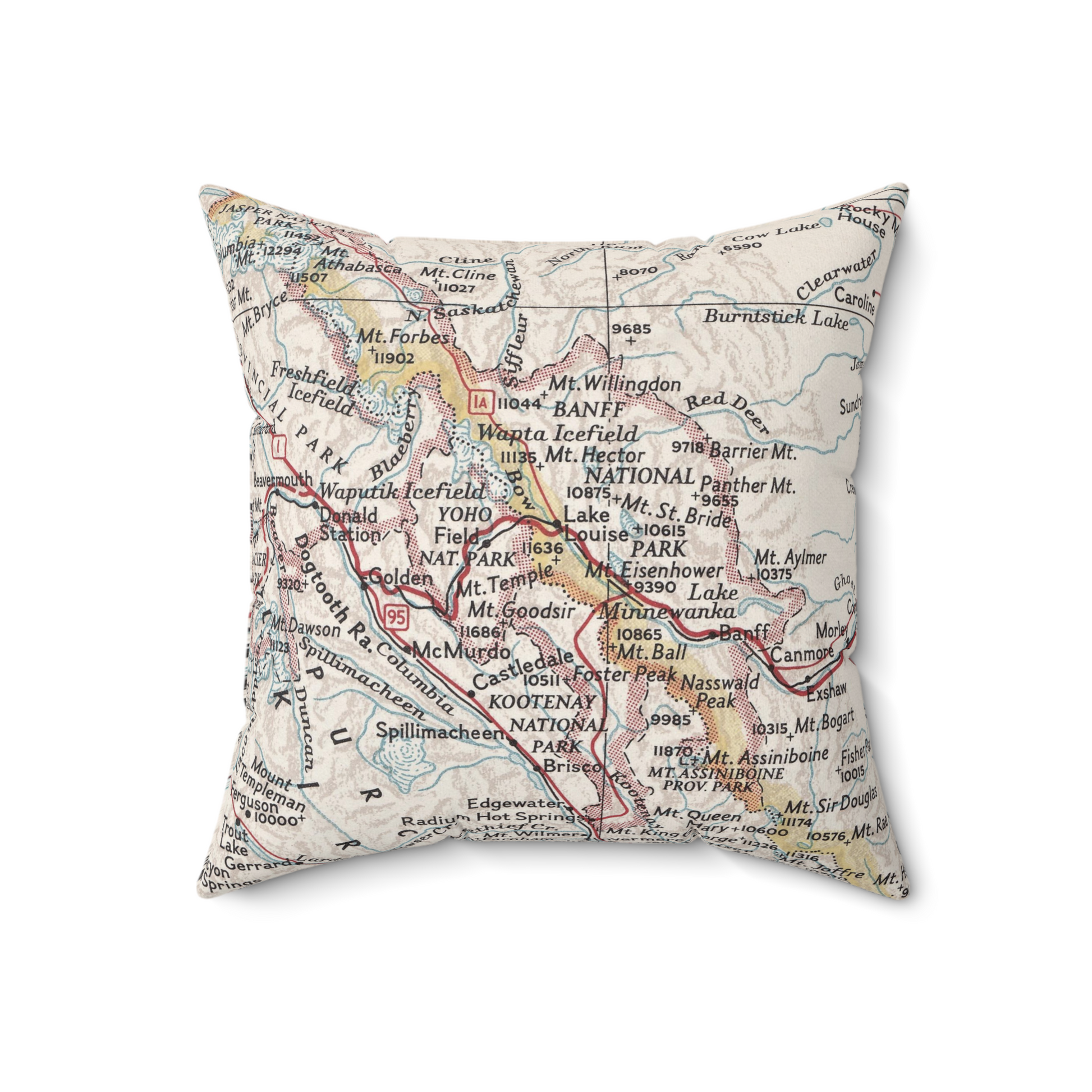 Banff Lake Louise vintage map pillow