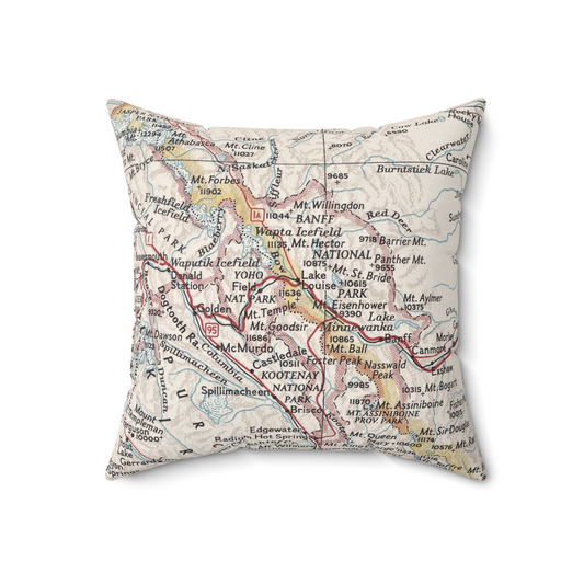 Banff Lake Louise vintage map pillow