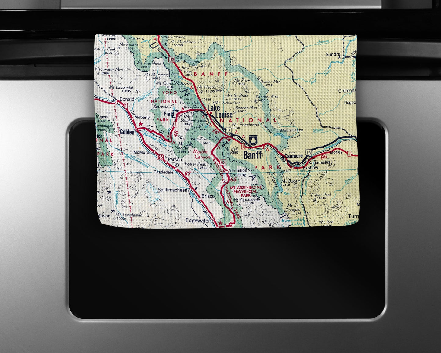 Banff Lake Louise Map Tea Towel | Waffle-Weave Kitchen Towel Gift