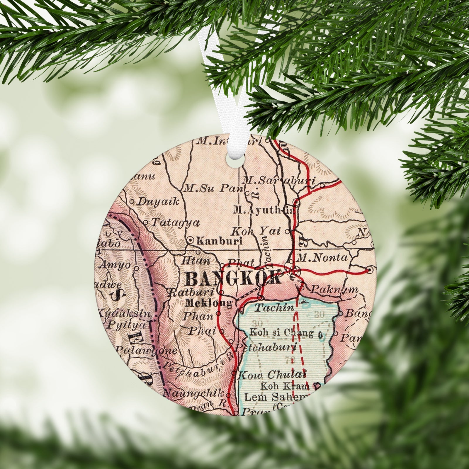 Bangkok Thailand Vintage Map Ornament