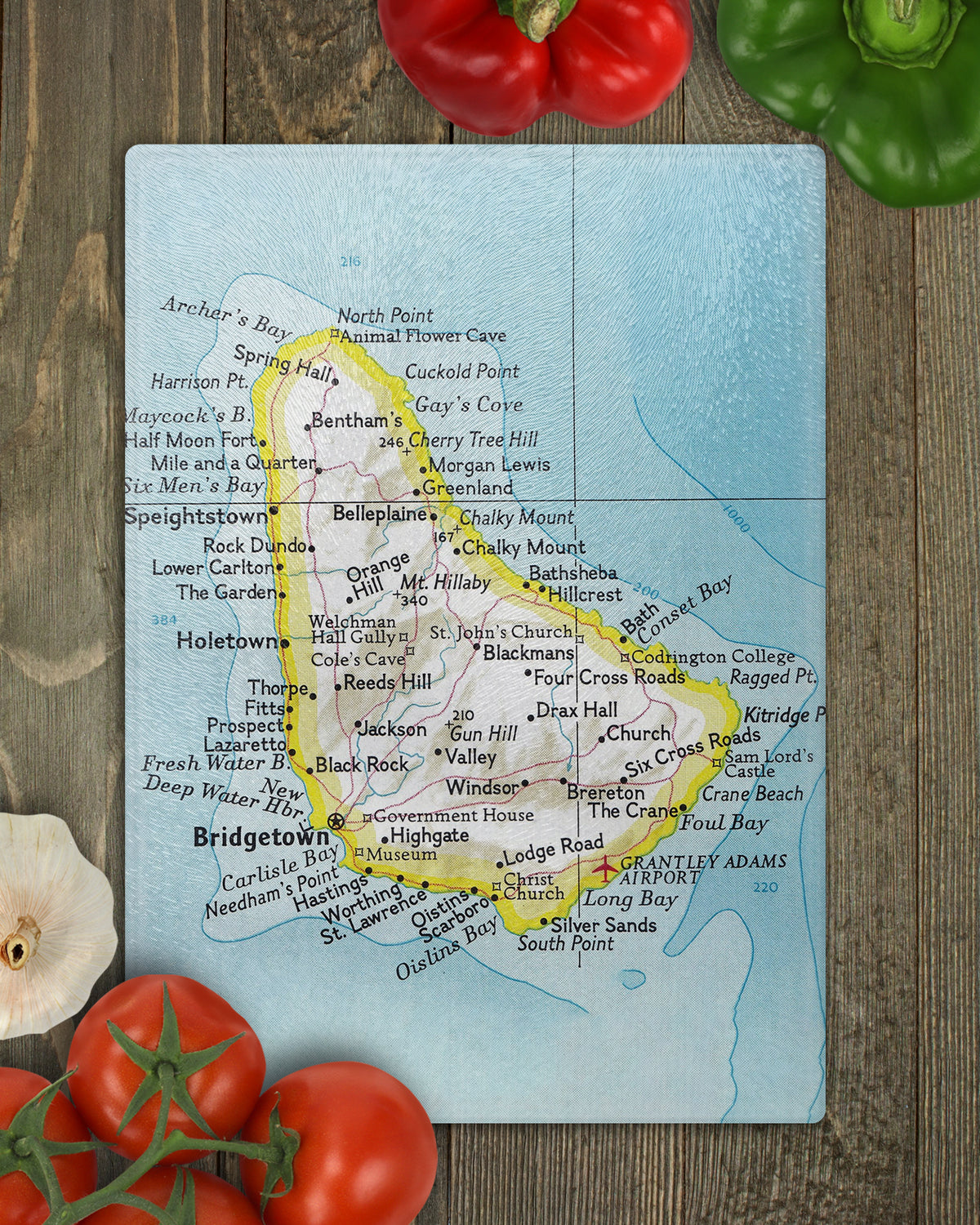 Barbados Vintage Map Glass Cutting Board | Travel Gift