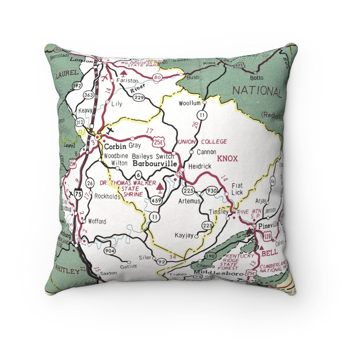 Barbourville Kentucky vintage map pillow