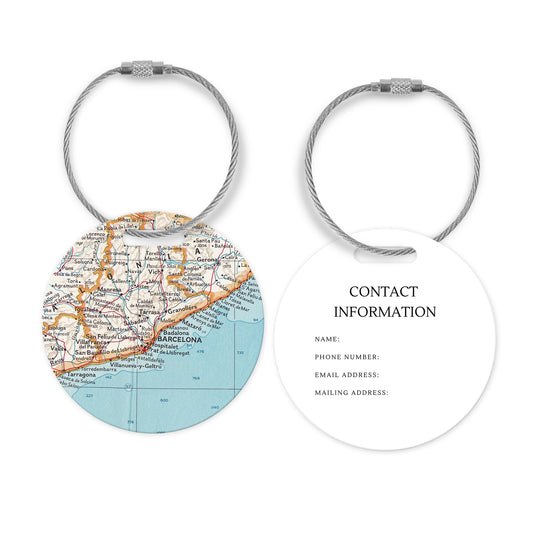 Barcelona Spain Map Luggage Tag | Vintage Barcelona Travel Bag Tag | European Travel Accessory
