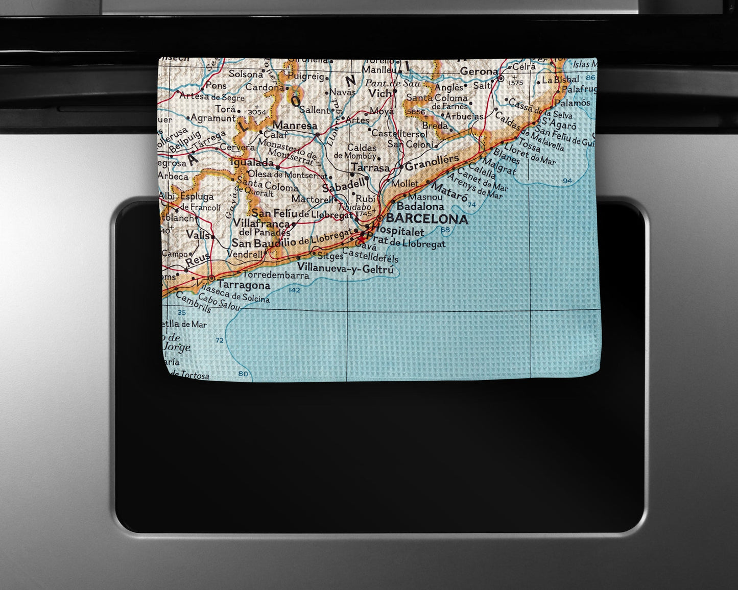 Barcelona Spain Map Tea Towel | Waffle-Weave Kitchen Towel Gift