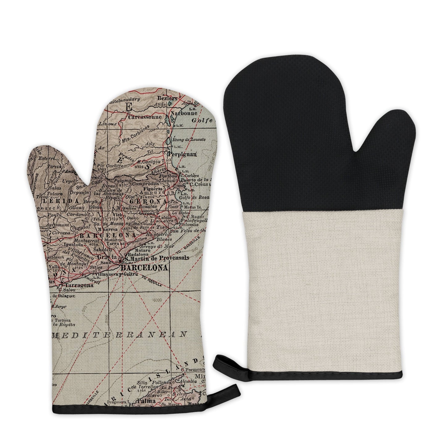 Barcelona, Spain Map Oven Mitt | Vintage-Inspired Kitchen Gift