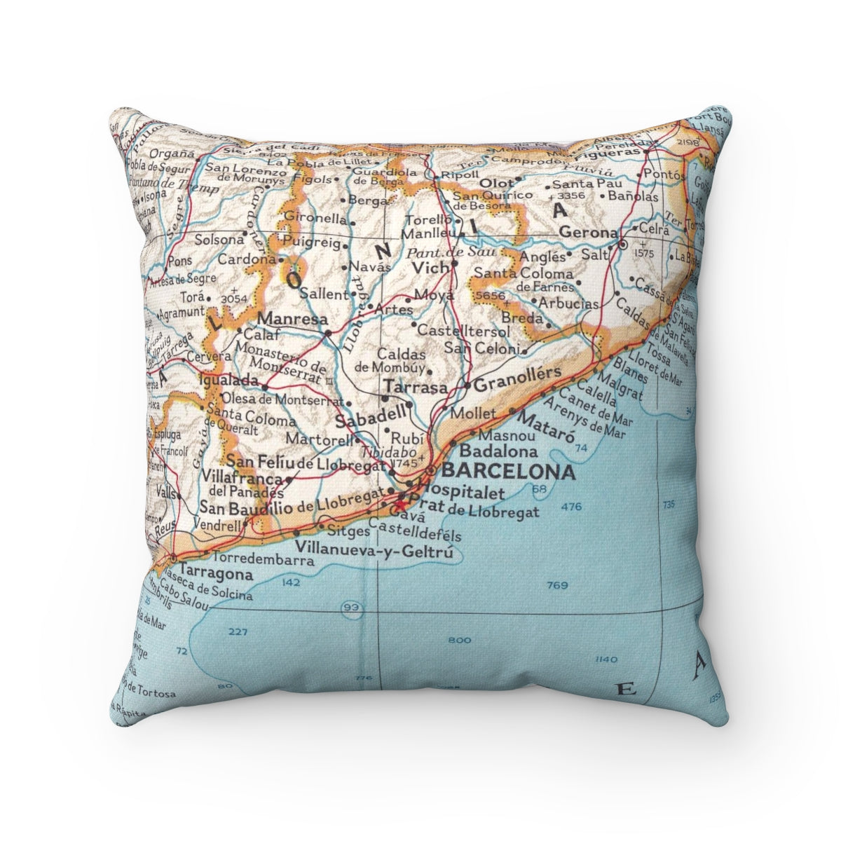 Barcelona Spain vintage map pillow