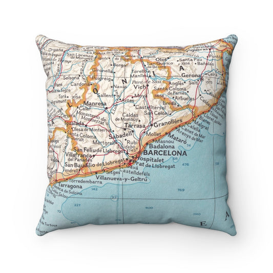 Barcelona Spain vintage map pillow