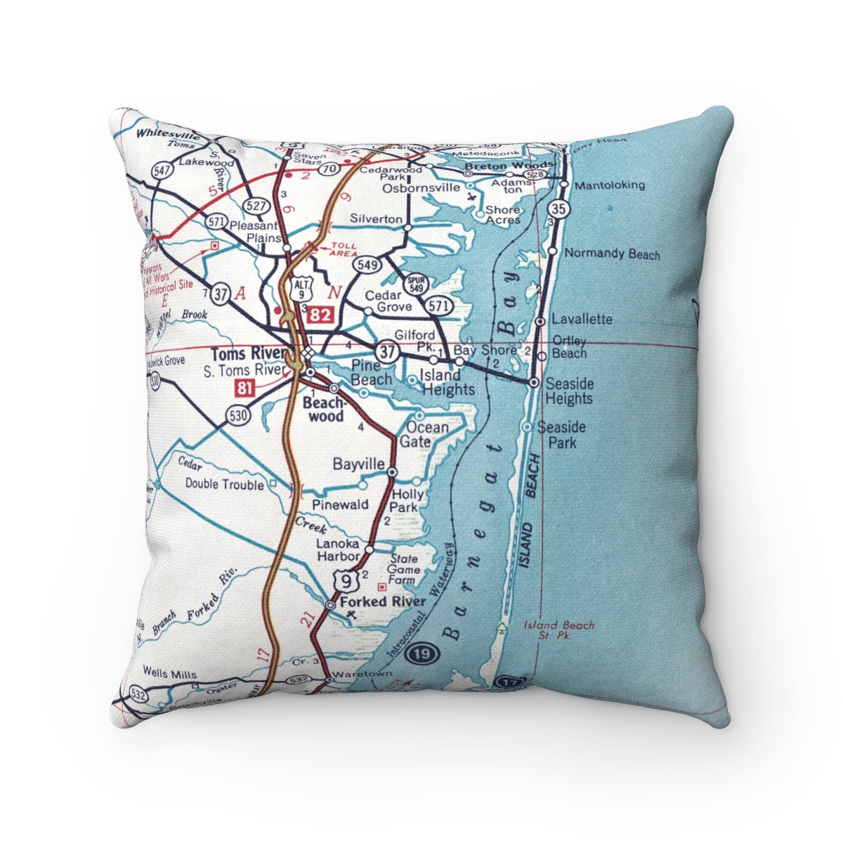 Barnegat Bay New Jersey vintage map pillow