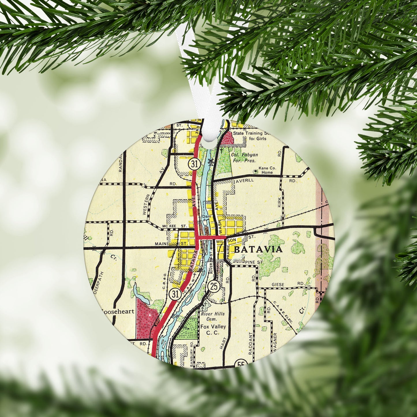 Batavia Illinois Vintage Map Ornament