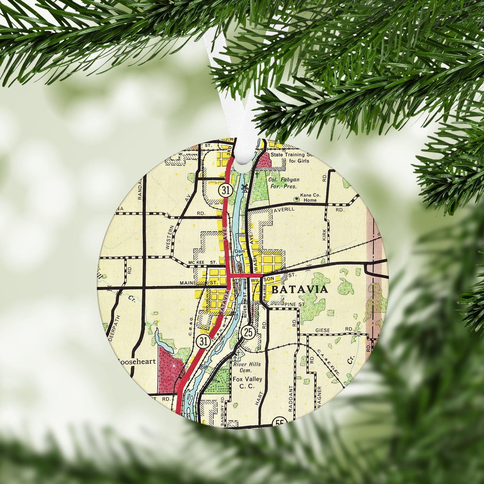 Batavia Illinois Vintage Map Ornament