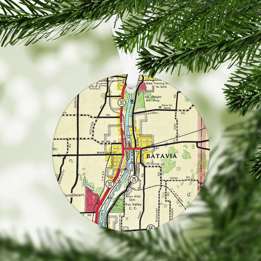 Batavia Illinois Vintage Map Ornament