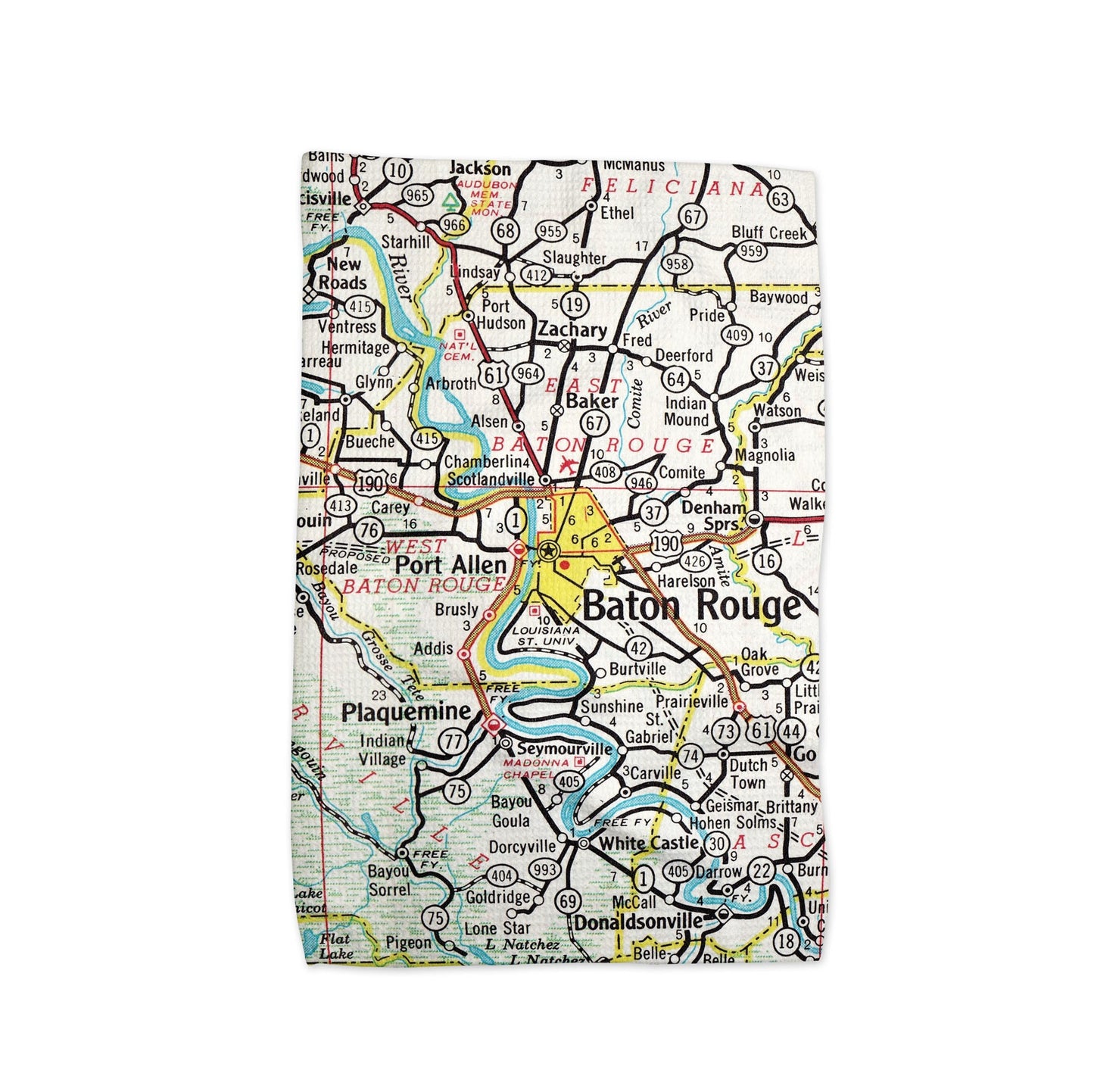Baton Rouge Louisiana Map Tea Towel | Waffle-Weave Kitchen Towel Gift