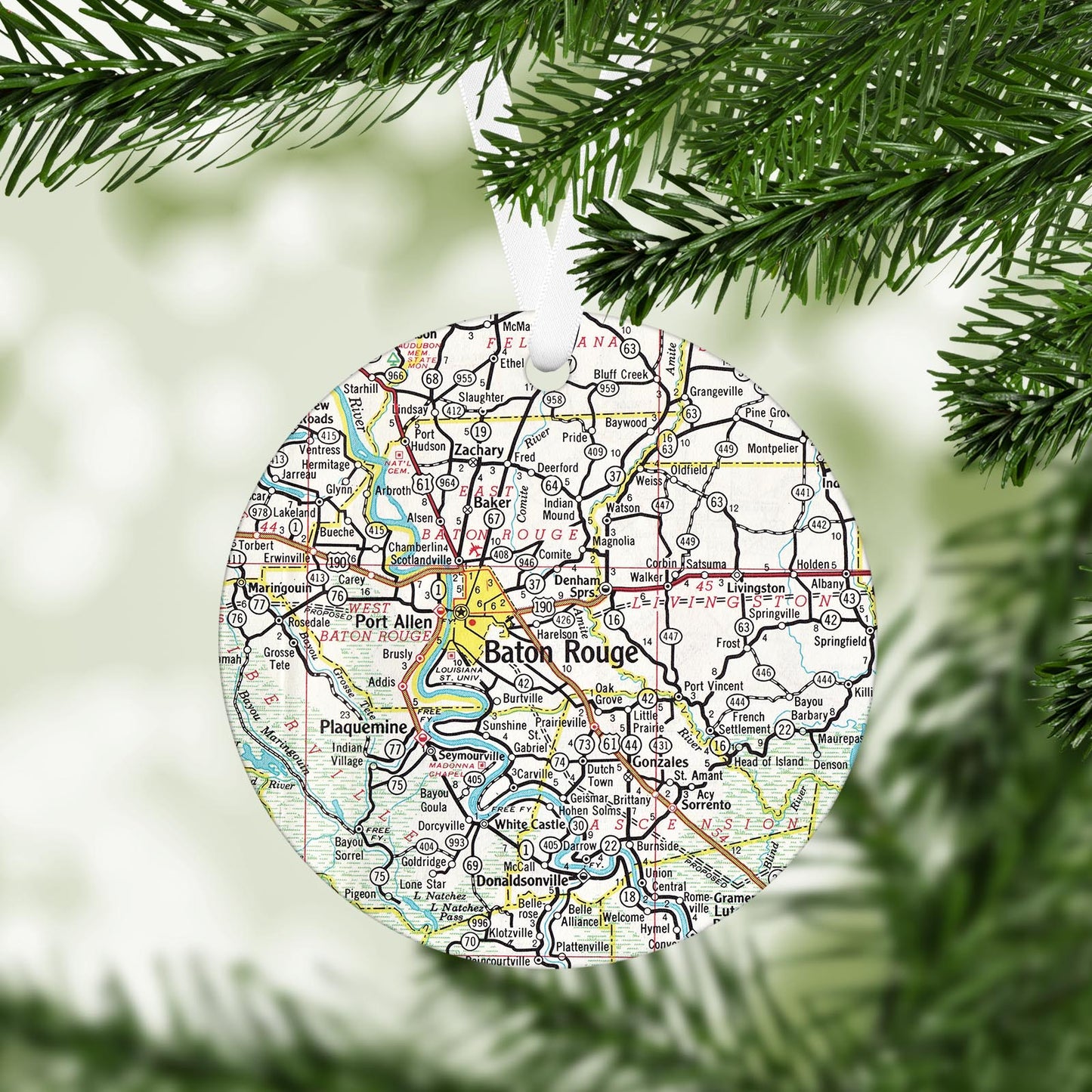 Baton Rouge Louisiana Vintage Map Ornament