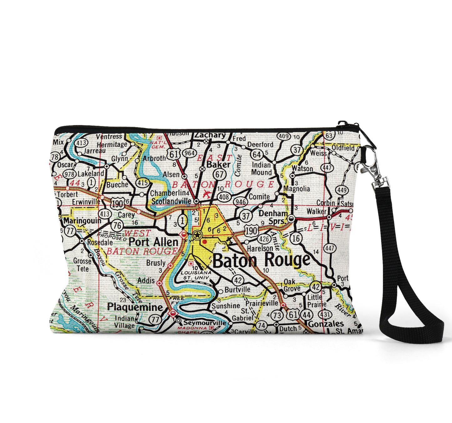 Baton Rouge Louisiana map wristlet travel pouch