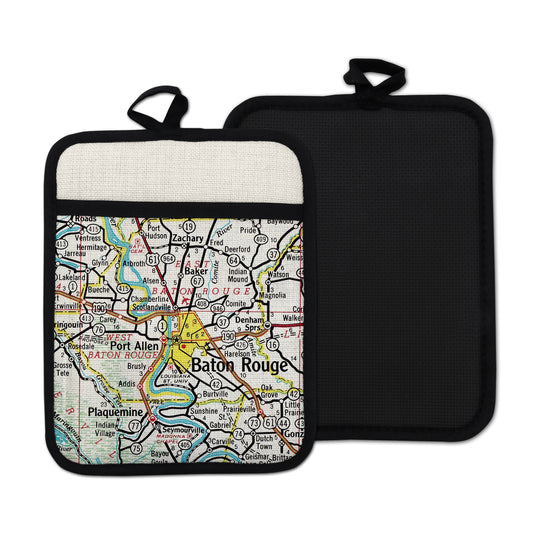 Baton Rouge Louisiana Map Hot Pad | Vintage Baton Rouge Louisiana Kitchen Pot Holder | Travel Gift