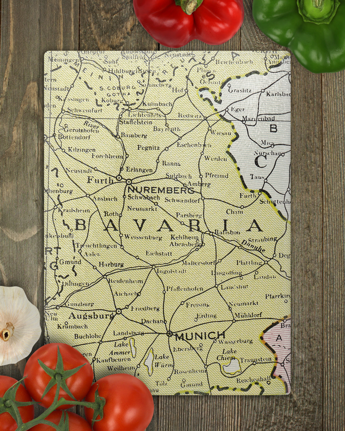 Bavaria Germany vintage map glass cutting board