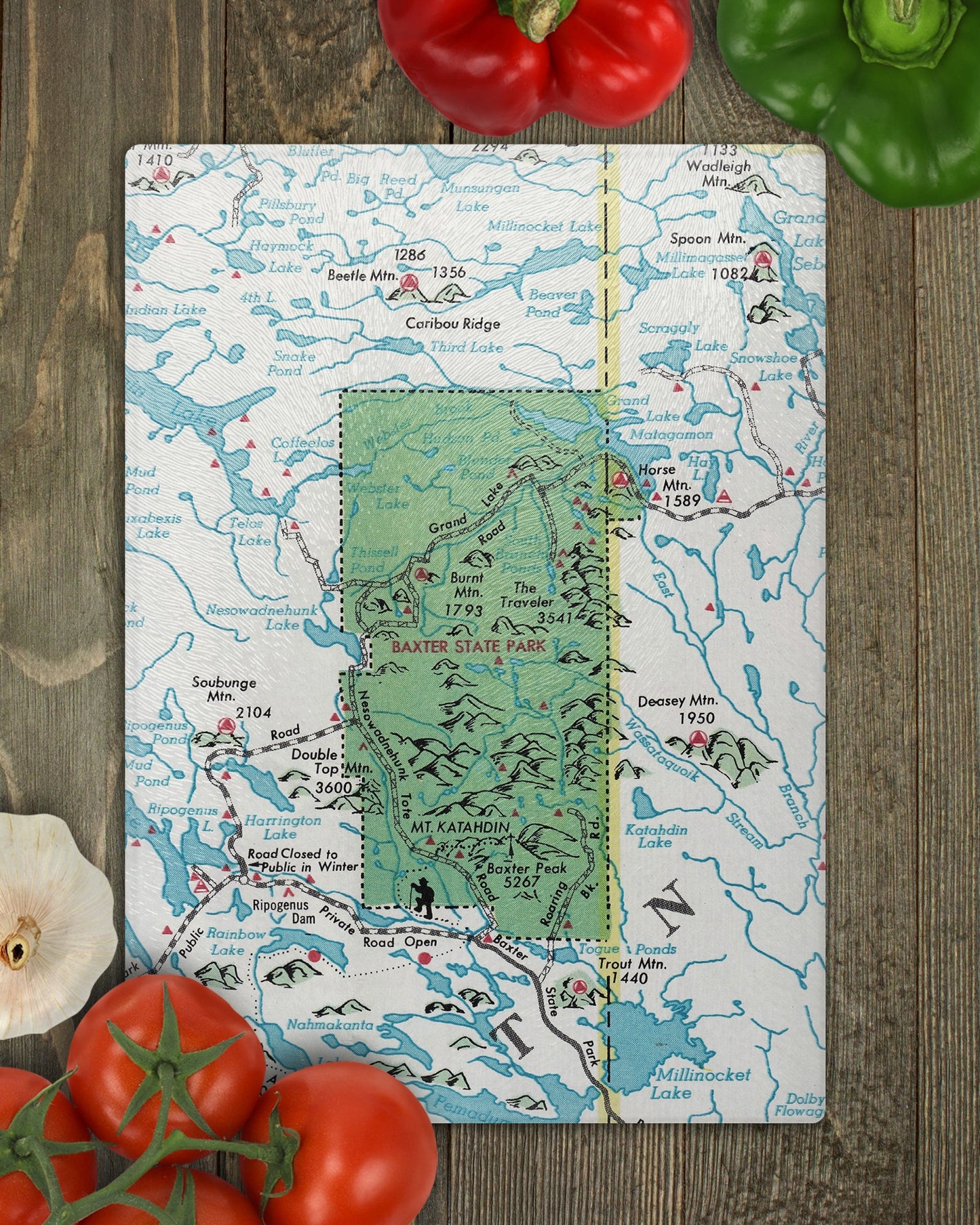 Baxter State Park Maine Map Cutting Board | Travel Gift | Kitchen Decor