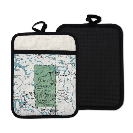 Baxter State Park Maine Map Hot Pad | Vintage Baxter State Park Maine Kitchen Pot Holder | Travel Gift