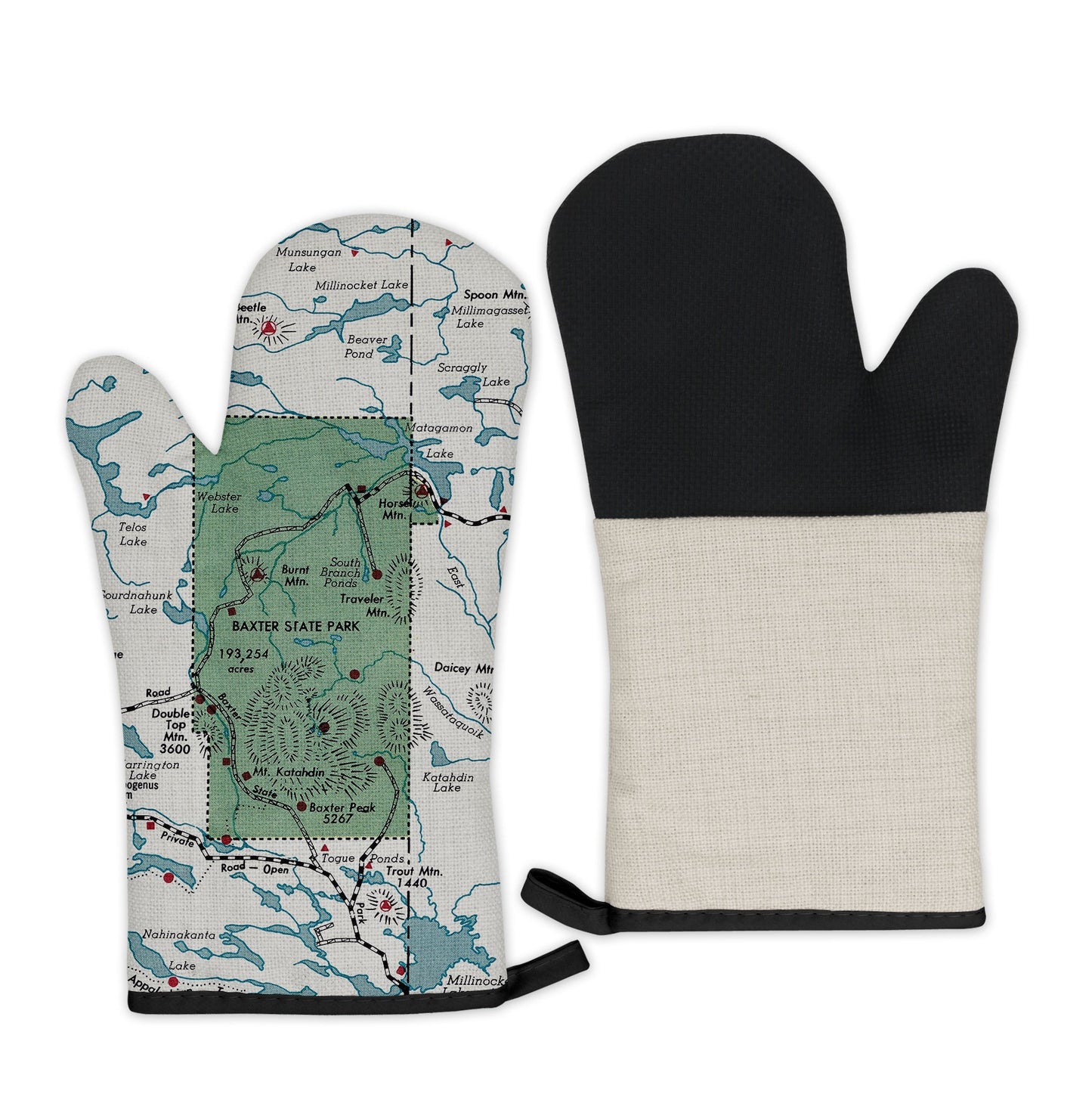 Baxter State Park, Maine Map Oven Mitt | Vintage-Inspired Kitchen Gift