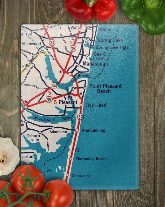 Bay Head New Jersey Vintage Map Glass Cutting Board Charcuterie