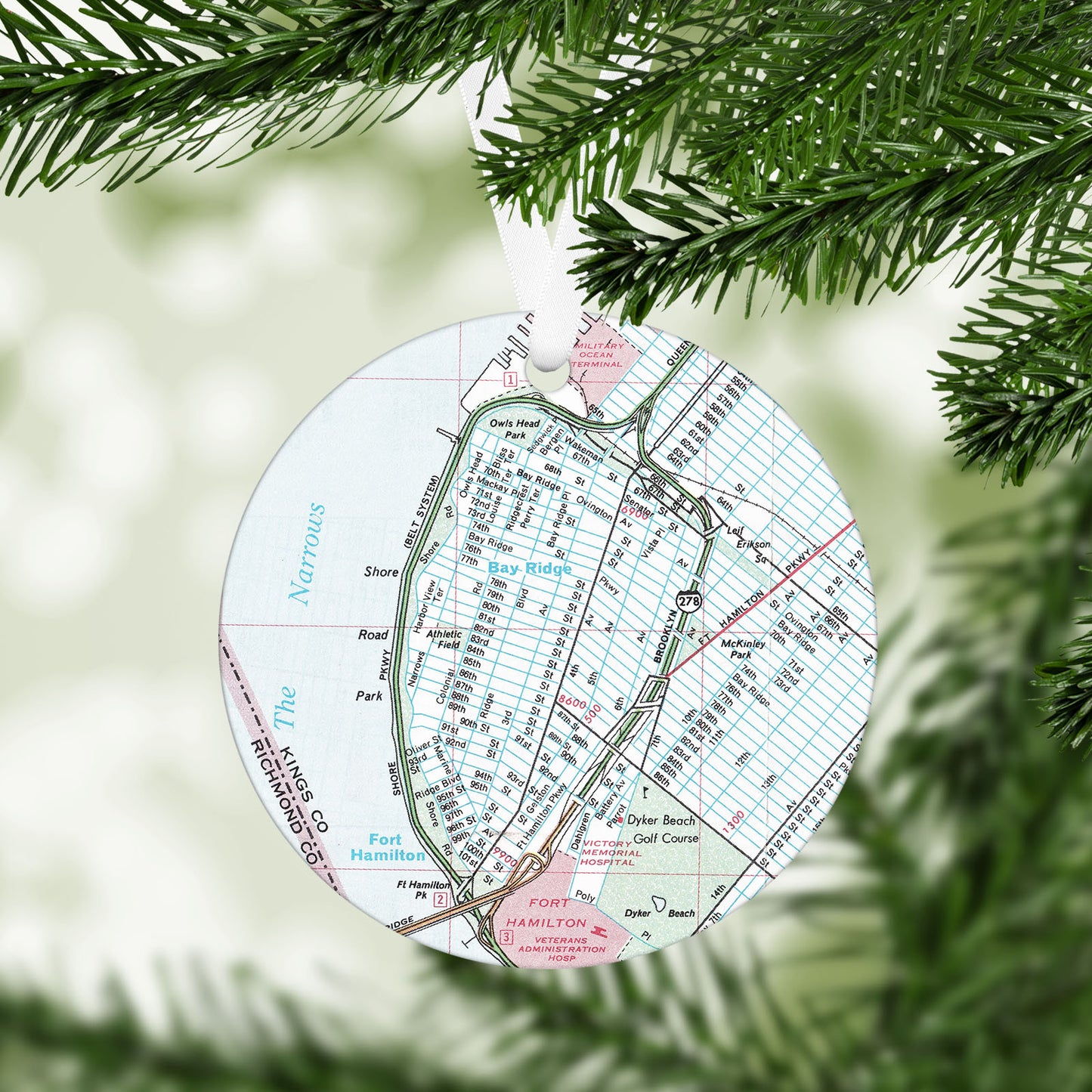 Bay Ridge, Brooklyn Vintage Map Ornament