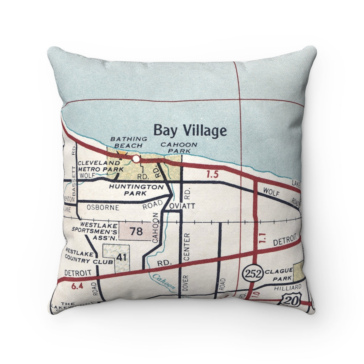 Bay Village Ohio vintage map pillow