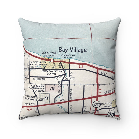 Bay Village Ohio vintage map pillow