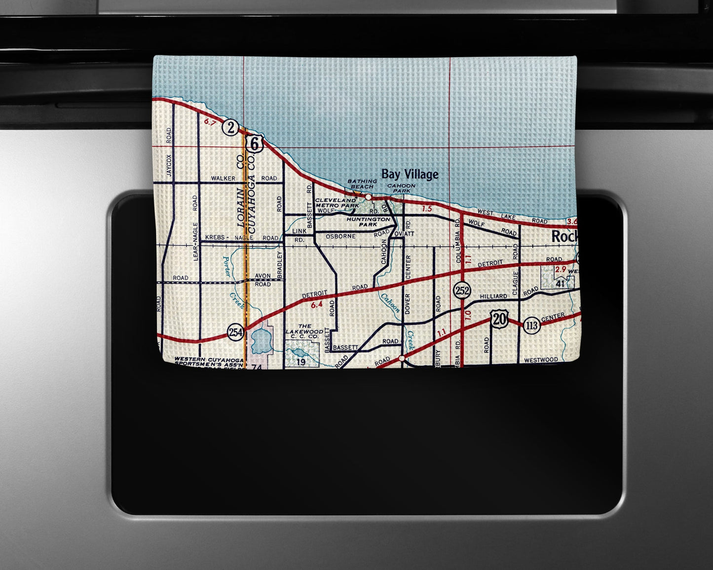 Bay Village Ohio Map Tea Towel | Waffle-Weave Kitchen Towel Gift