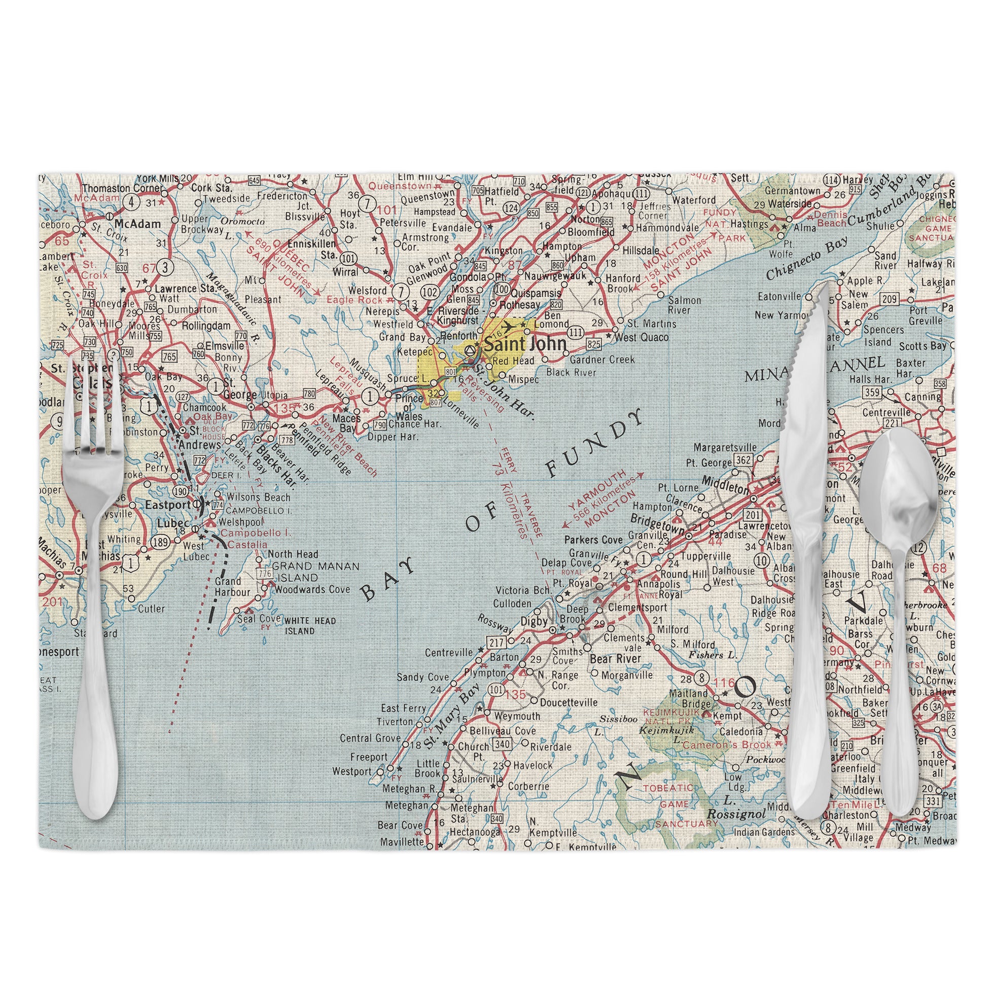 Bay of Fundy Vintage Map Placemats Set of 4