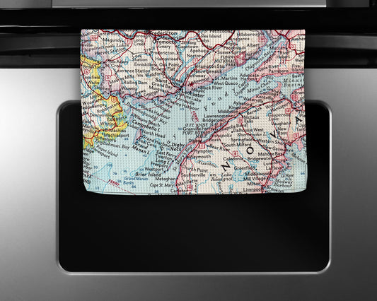 Bay of Fundy Map Tea Towel | Waffle-Weave Kitchen Towel Gift