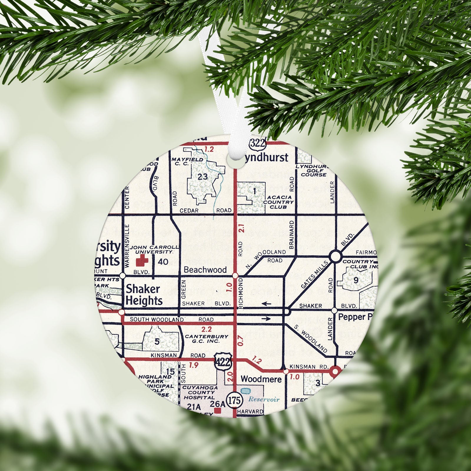 Beachwood Ohio Vintage Map Ornament