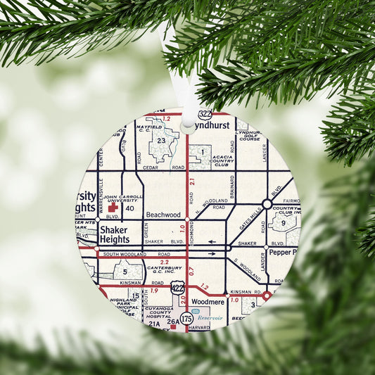 Beachwood Ohio Vintage Map Ornament