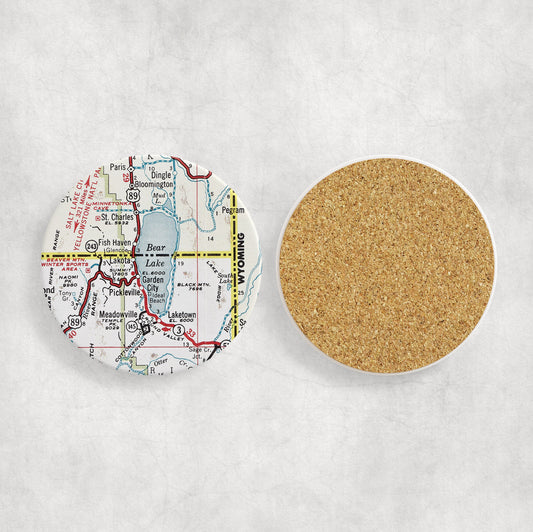 Bear Lake Utah Map Coasters | Set of 4 Vintage Bear Lake Utah Drink Coasters | Travel-Inspired Home Decor