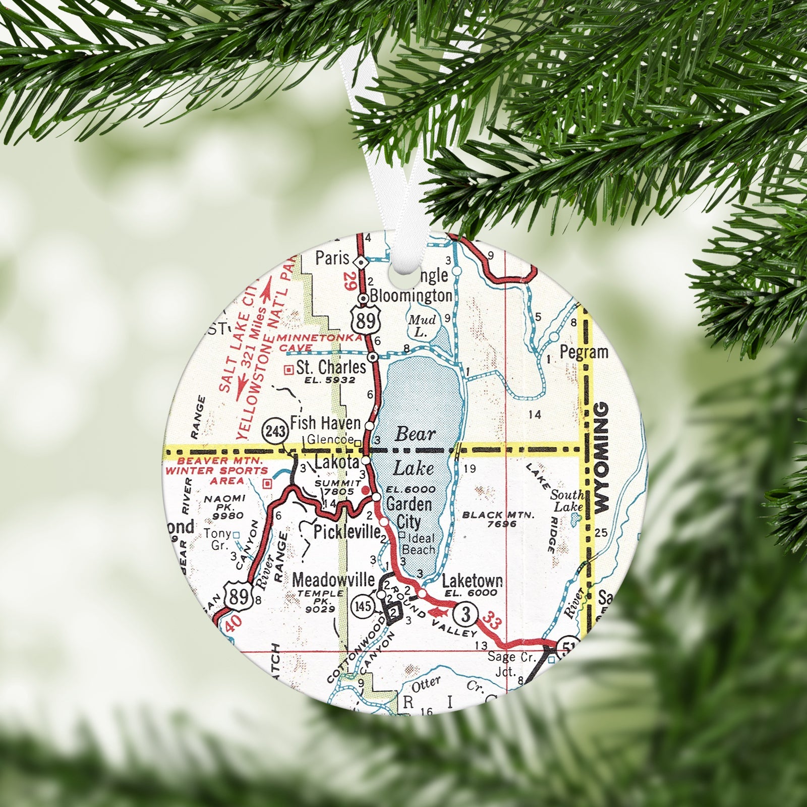 Bear Lake Utah Vintage Map Ornament