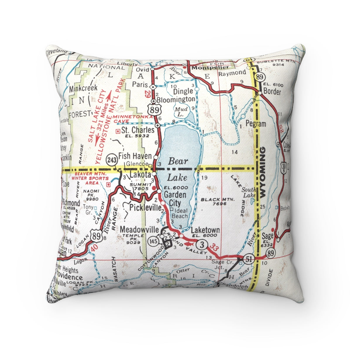 Bear Lake Utah vintage map pillow
