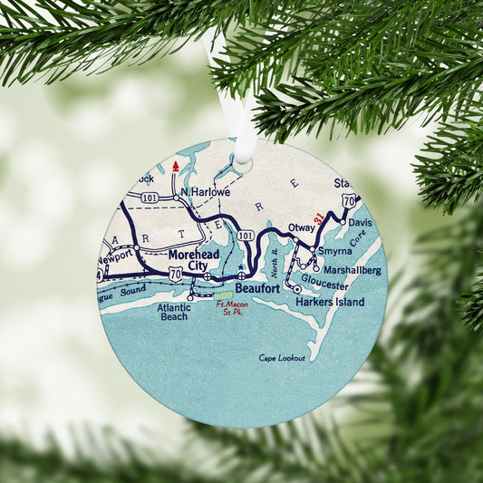 Beaufort North Carolina Vintage Map Ornament