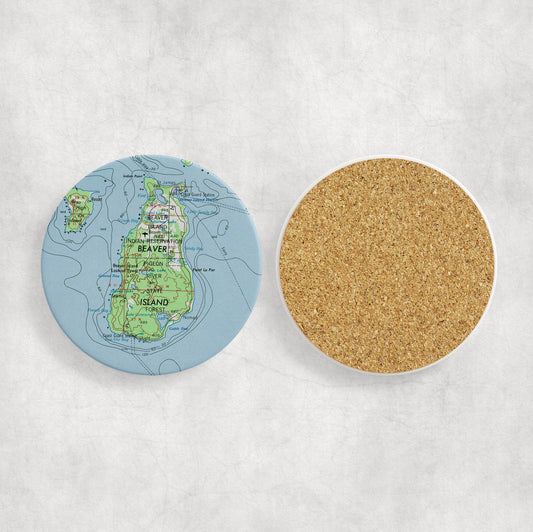 Beaver Island Michigan Map Coasters | Set of 4 Vintage Beaver Island Michigan Drink Coasters | Travel-Inspired Home Decor