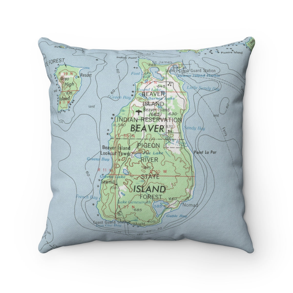 Beaver Island Michigan vintage map pillow