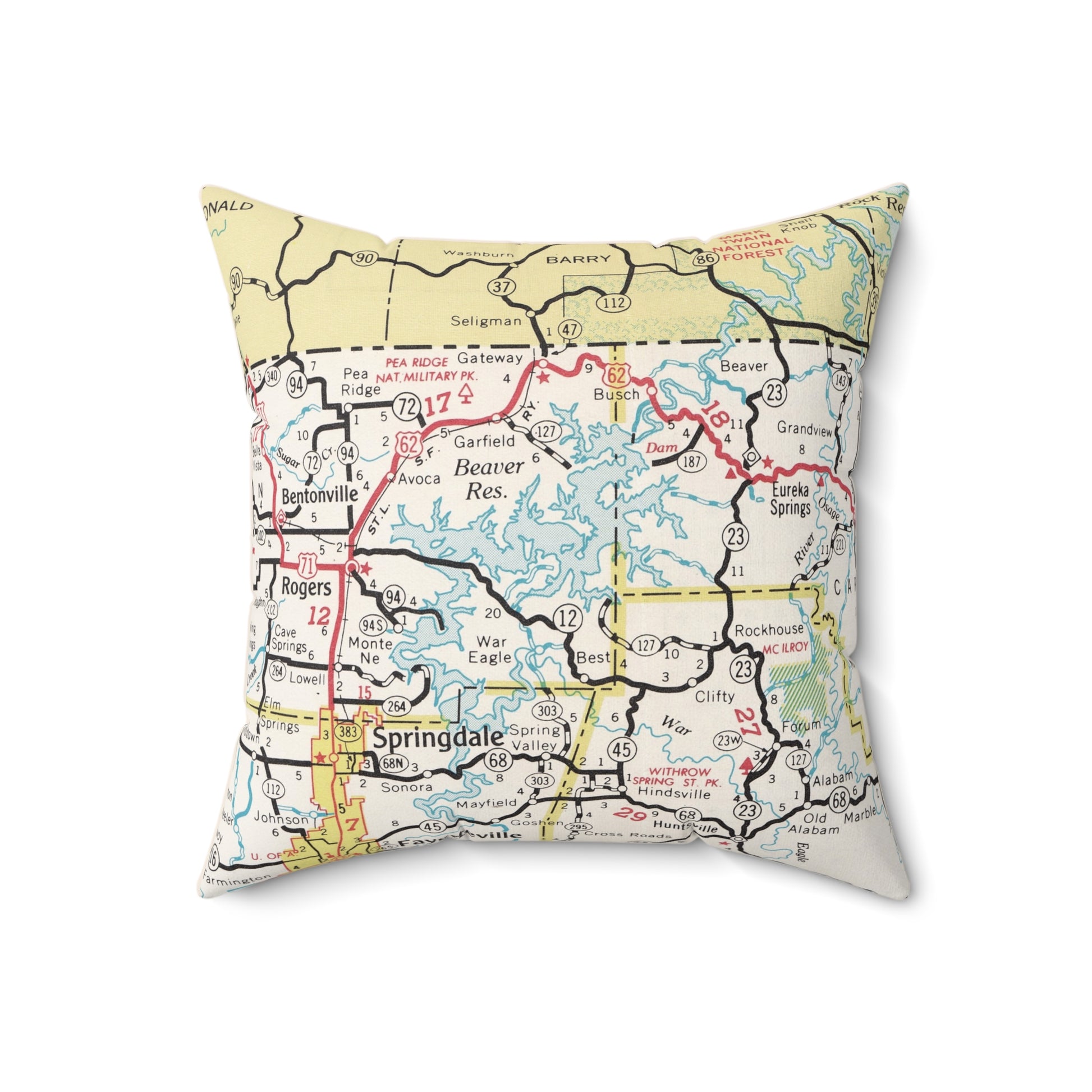 Beaver Lake Arkansas vintage map pillow
