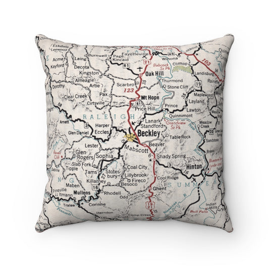 Beckley West Virginia vintage map pillow