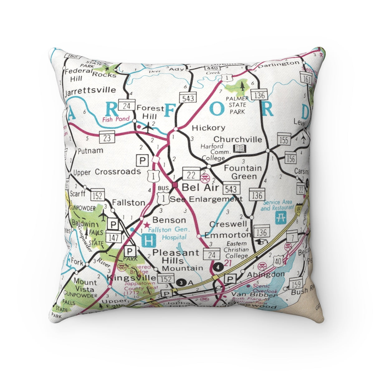 Bel Air Maryland vintage map pillow