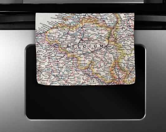Belgium Map Tea Towel | Waffle-Weave Kitchen Towel Gift