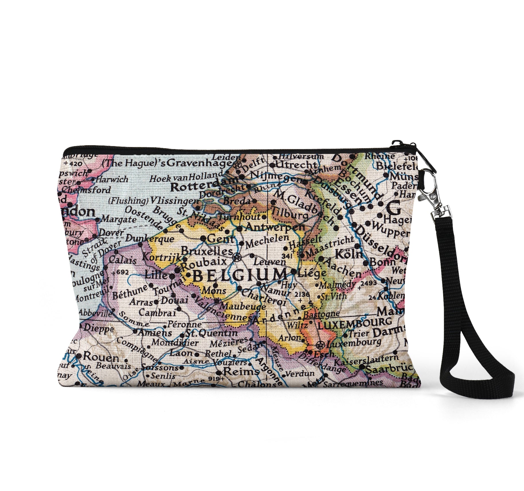Belgium map wristlet travel pouch