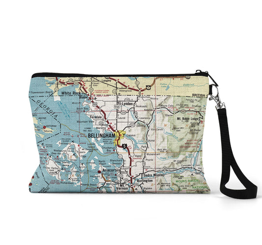 Bellingham Washington map wristlet travel pouch
