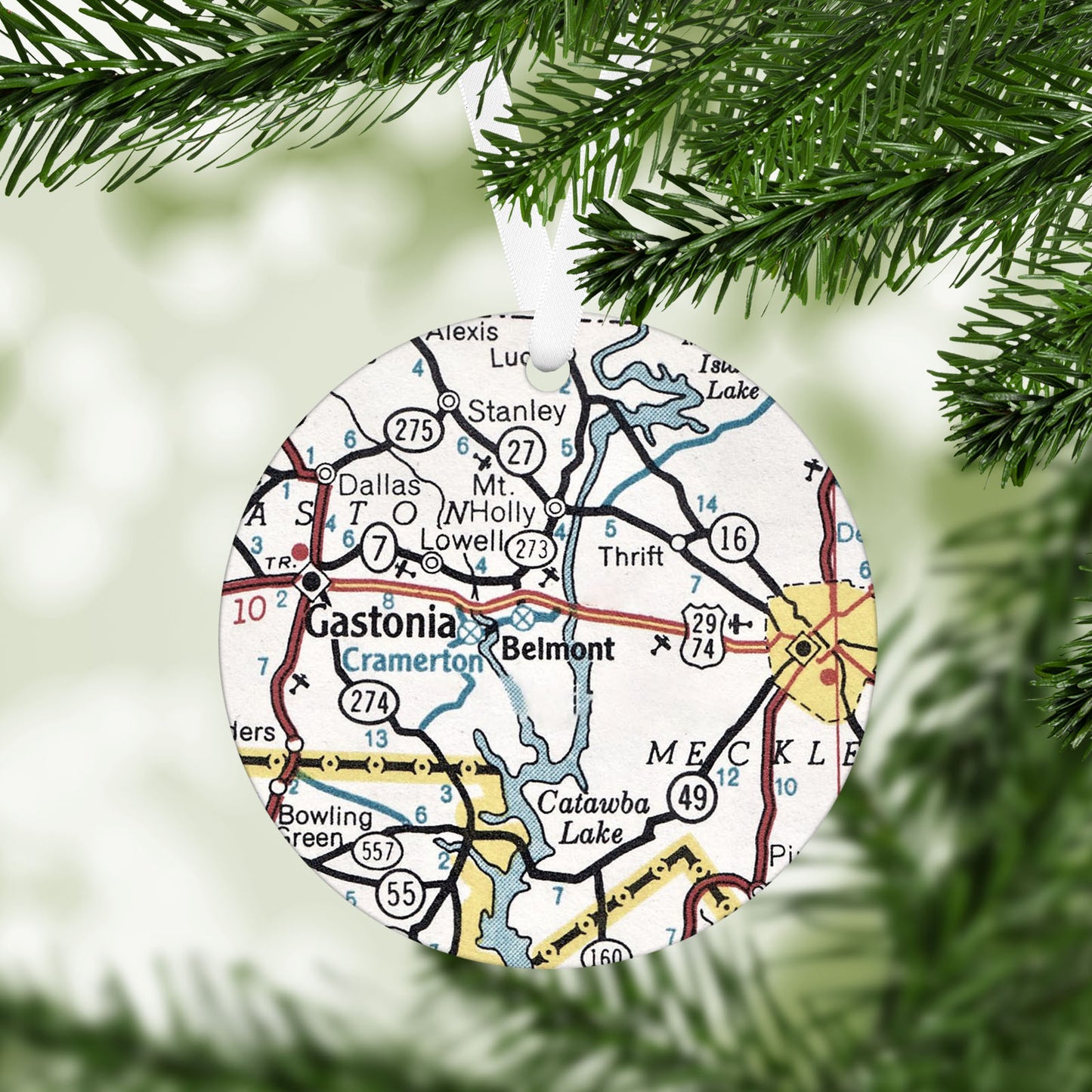 Belmont North Carolina Vintage Map Ornament